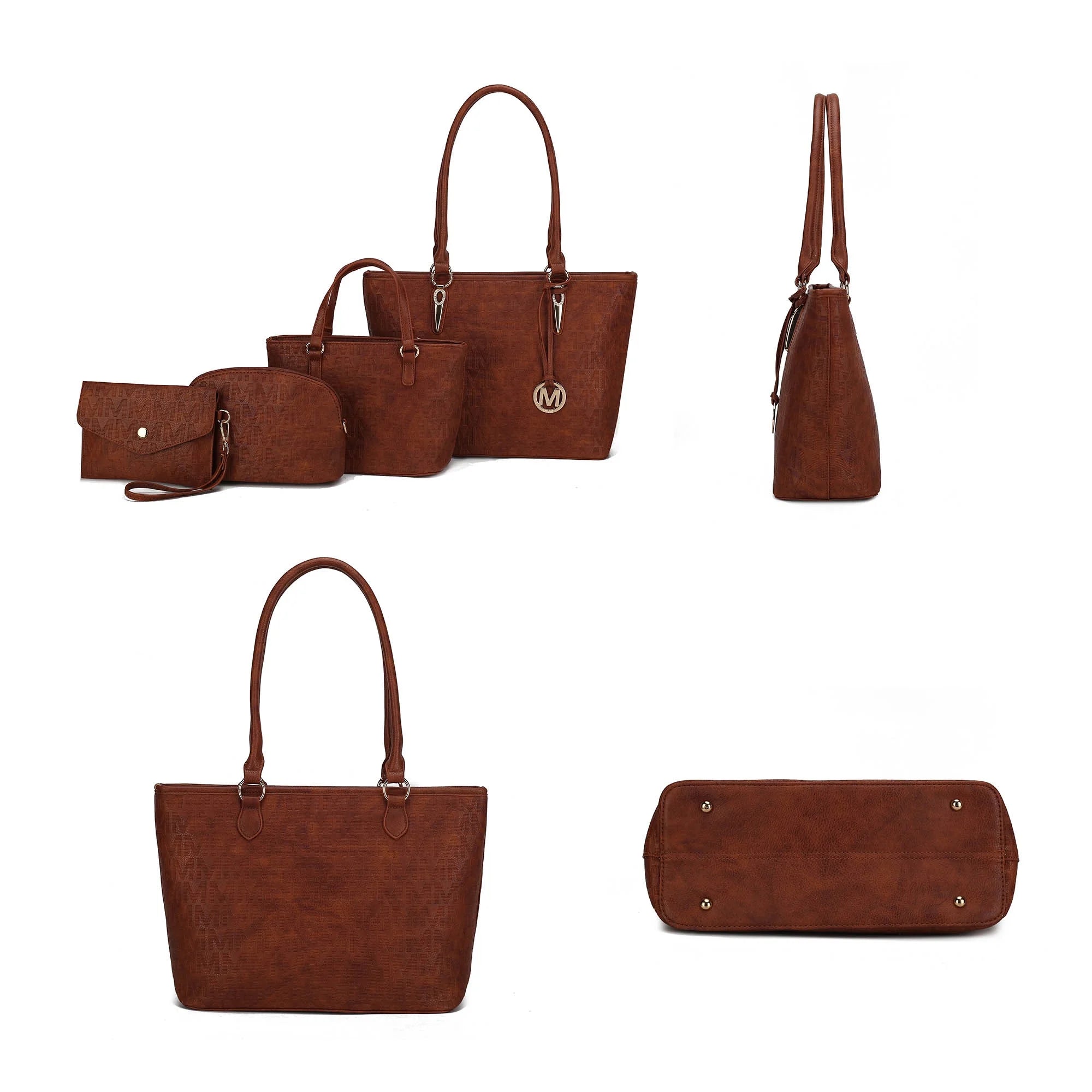 by Mia K. Marimar Women'S Tote Bag with Pouch and Wristlet, Signature 4 Piece Set - Burgundy Red