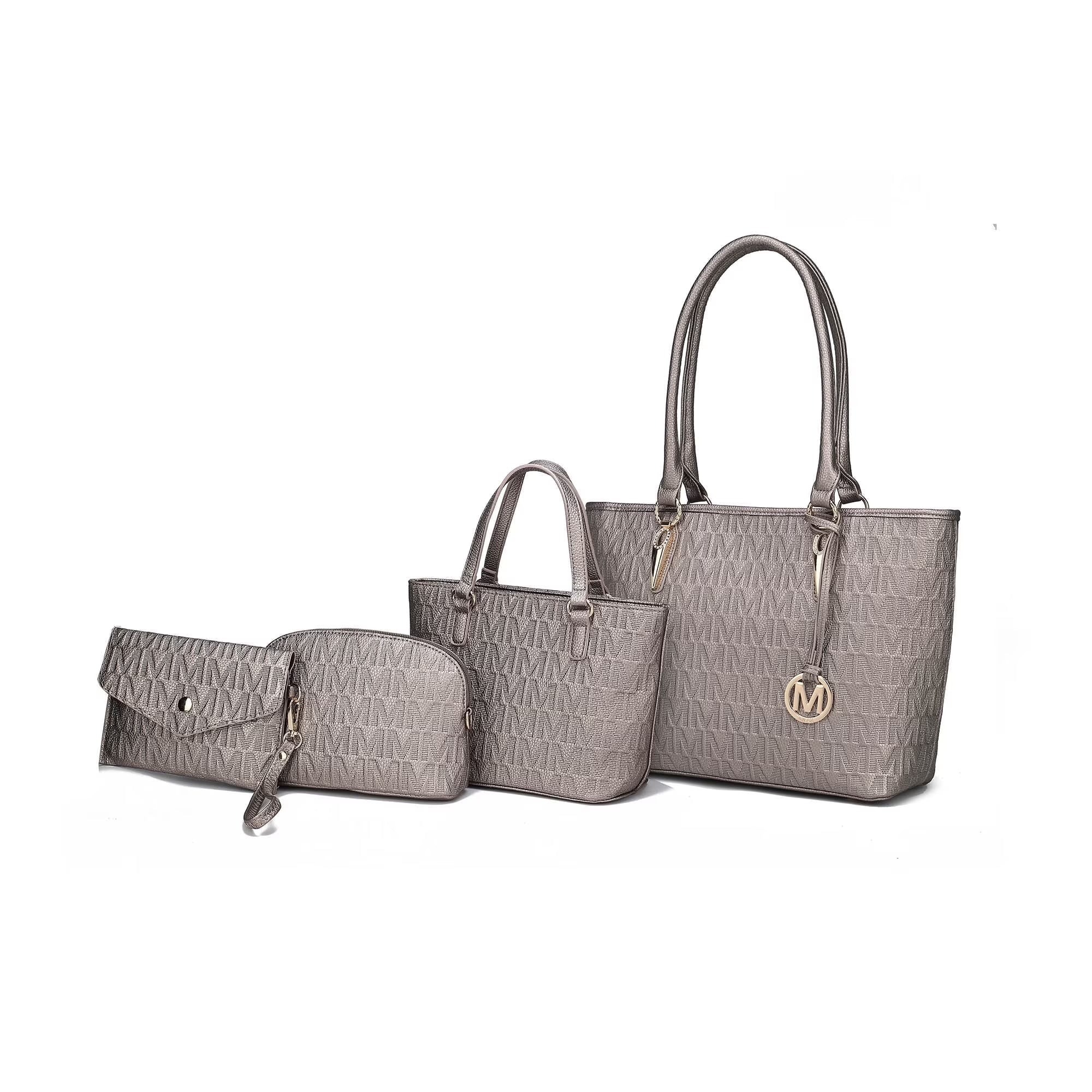 by Mia K. Marimar Women'S Tote Bag with Pouch and Wristlet, Signature 4 Piece Set - Burgundy Red