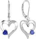 Heart Earrings Sterling Silver Heart Dangle Drop Earrings Sapphire/Emerald/Amethyst/Aquamarine Leverback Jewelry for Women
