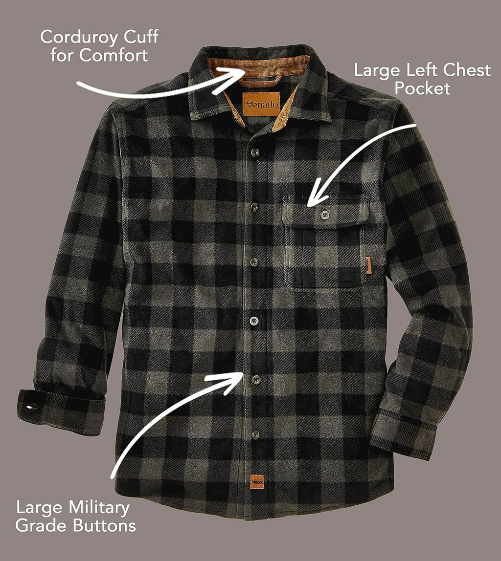 Mens Plaid Shirts for Men - Heavyweight Buffalo Plaid Fleece Shirt